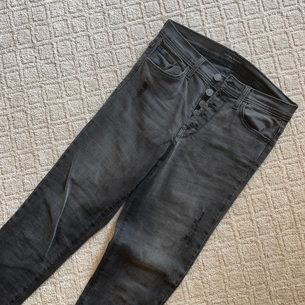 Super high waisted charcoal wash.